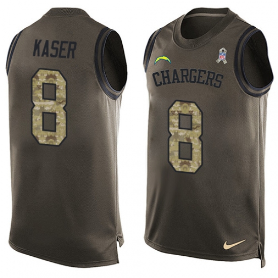 Men's Nike Los Angeles Chargers 8 Drew Kaser Limited Green Salute to Service Tank Top NFL Jersey