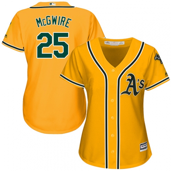 Women's Majestic Oakland Athletics 25 Mark McGwire Authentic Gold Alternate 2 Cool Base MLB Jersey