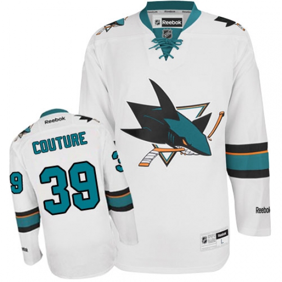 Men's Reebok San Jose Sharks 39 Logan Couture Authentic White Away NHL Jersey