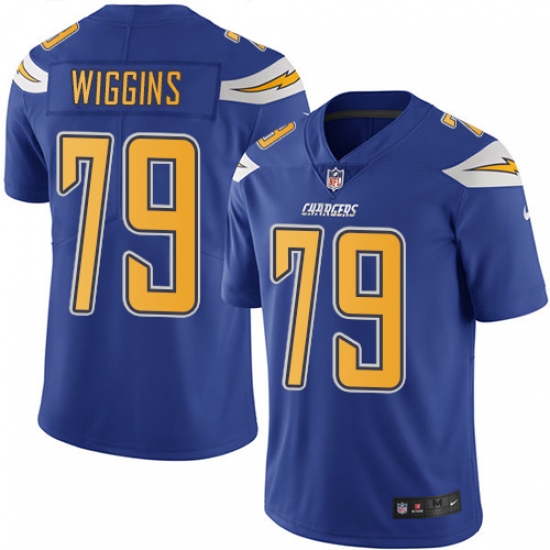 Men's Nike Los Angeles Chargers 79 Kenny Wiggins Limited Electric Blue Rush Vapor Untouchable NFL Jersey