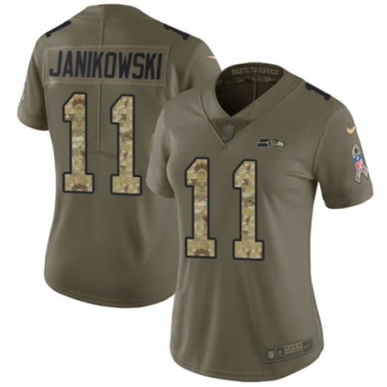 Women's Nike Seattle Seahawks 11 Sebastian Janikowski Limited Olive/Camo 2017 Salute to Service NFL Jersey