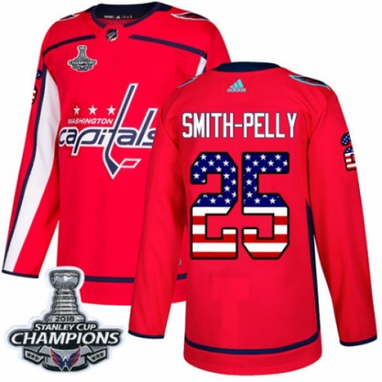 Men's Adidas Washington Capitals 25 Devante Smith-Pelly Authentic Red USA Flag Fashion 2018 Stanley Cup Final Champions NHL Jersey