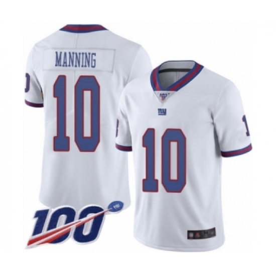 Men's New York Giants 10 Eli Manning Limited White Rush Vapor Untouchable 100th Season Football Jersey