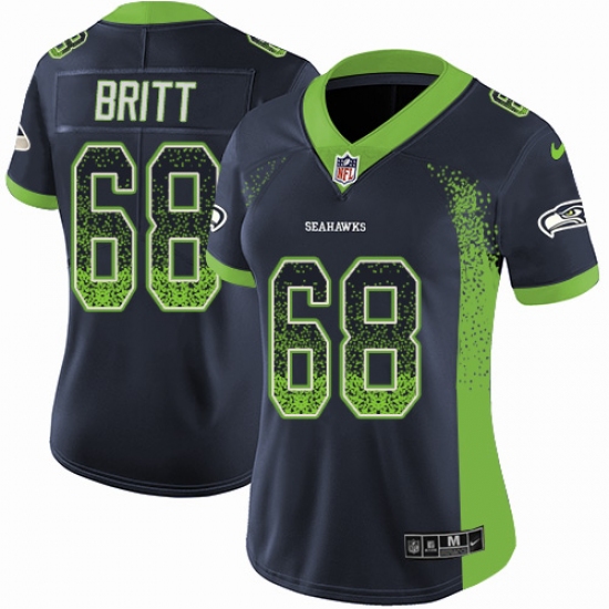 Women's Nike Seattle Seahawks 68 Justin Britt Limited Navy Blue Rush Drift Fashion NFL Jersey