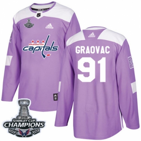 Youth Adidas Washington Capitals 91 Tyler Graovac Authentic Purple Fights Cancer Practice 2018 Stanley Cup Final Champions NHL Jersey