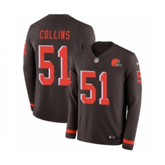 Youth Nike Cleveland Browns 51 Jamie Collins Limited Brown Therma Long Sleeve NFL Jersey