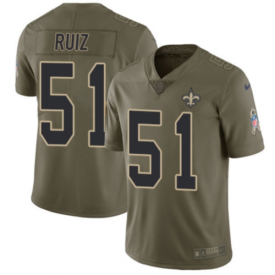 Youth New Orleans Saints 51 Cesar Ruiz Olive Stitched NFL Limited 2017 Salute To Service Jersey