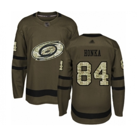 Men's Carolina Hurricanes 84 Anttoni Honka Authentic Green Salute to Service Hockey Jersey