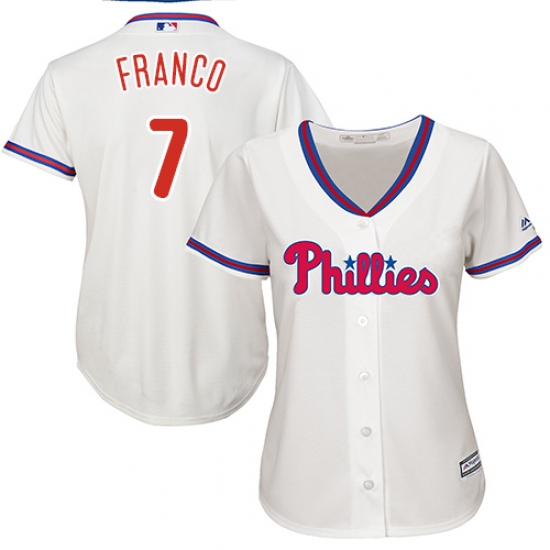 Women's Majestic Philadelphia Phillies 7 Maikel Franco Authentic Cream Alternate Cool Base MLB Jersey