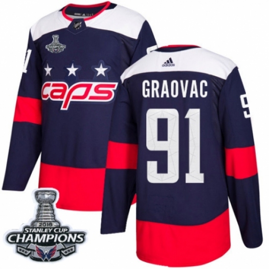 Youth Adidas Washington Capitals 91 Tyler Graovac Authentic Navy Blue 2018 Stadium Series 2018 Stanley Cup Final Champions NHL Jersey