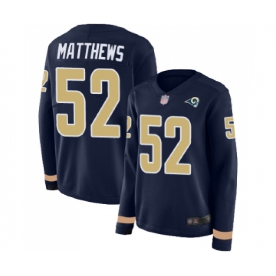 Women's Los Angeles Rams 52 Clay Matthews Limited Navy Blue Therma Long Sleeve Football Jersey