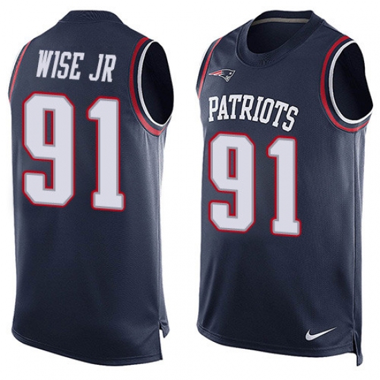 Men's Nike New England Patriots 91 Deatrich Wise Jr Limited Navy Blue Player Name & Number Tank Top NFL Jersey