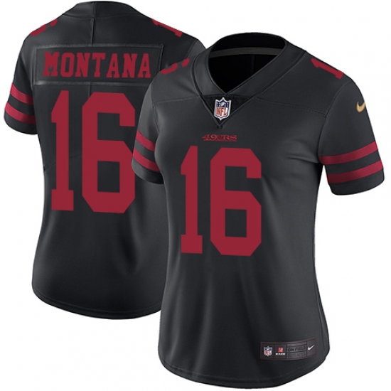 Women's Nike San Francisco 49ers 16 Joe Montana Elite Black NFL Jersey