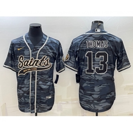 Men's New Orleans Saints 13 Michael Thomas Grey Camo With Patch Cool Base Stitched Baseball Jersey