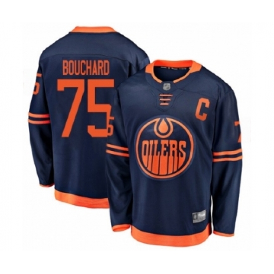 Youth Edmonton Oilers 75 Evan Bouchard Authentic Navy Blue Alternate Fanatics Branded Breakaway Hockey Jersey