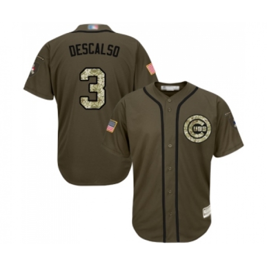 Men's Chicago Cubs 3 Daniel Descalso Authentic Green Salute to Service Baseball Jersey