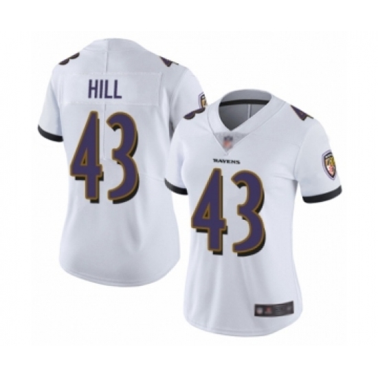 Women's Baltimore Ravens 43 Justice Hill White Vapor Untouchable Limited Player Football Jersey