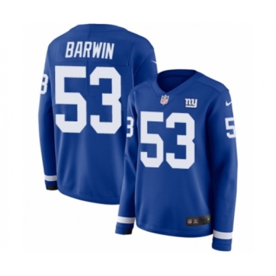 Women's Nike New York Giants 53 Connor Barwin Limited Royal Blue Therma Long Sleeve NFL Jersey