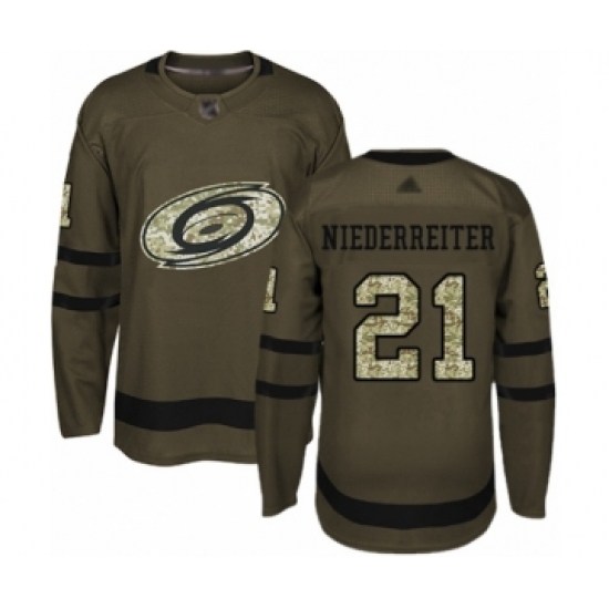 Men's Carolina Hurricanes 21 Nino Niederreiter Authentic Green Salute to Service Hockey Jersey