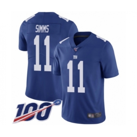 Men's New York Giants 11 Phil Simms Royal Blue Team Color Vapor Untouchable Limited Player 100th Season Football Jersey