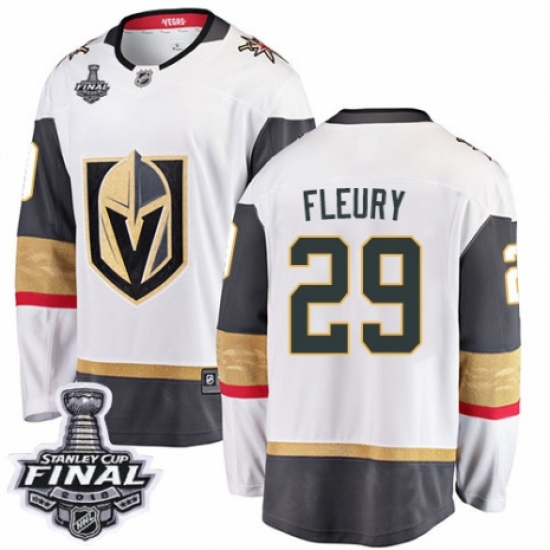 Men's Vegas Golden Knights 29 Marc-Andre Fleury Authentic White Away Fanatics Branded Breakaway 2018 Stanley Cup Final NHL Jersey