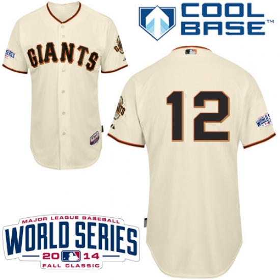 Youth Majestic San Francisco Giants 12 Joe Panik Replica Cream Home Cool Base w/2014 World Series Patch MLB Jersey