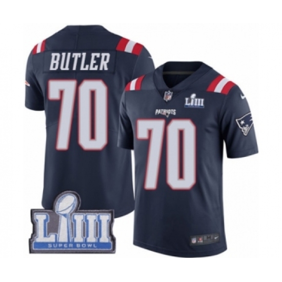 Youth Nike New England Patriots 70 Adam Butler Limited Navy Blue Rush Vapor Untouchable Super Bowl LIII Bound NFL Jersey