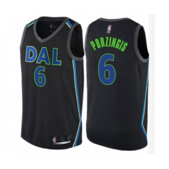 Men's Dallas Mavericks 6 Kristaps Porzingis Authentic Black Basketball Jersey - City Edition