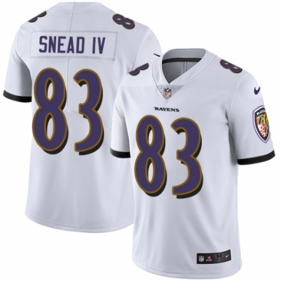 Men's Nike Baltimore Ravens 83 Willie Snead IV White Vapor Untouchable Limited Player NFL Jersey
