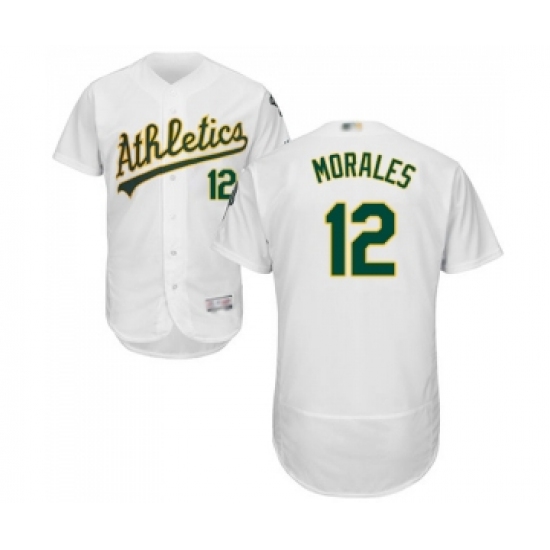 Men's Oakland Athletics 12 Kendrys Morales White Home Flex Base Authentic Collection Baseball Jersey