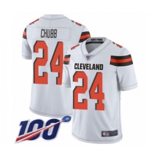 Men's Cleveland Browns 24 Nick Chubb White Vapor Untouchable Limited Player 100th Season Football Jersey