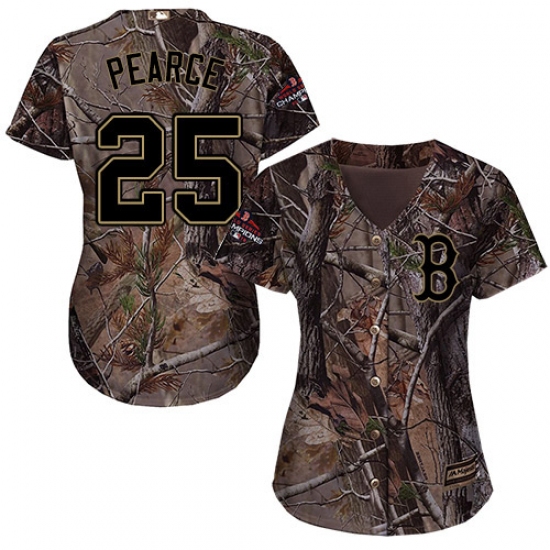 Women's Majestic Boston Red Sox 25 Steve Pearce Authentic Camo Realtree Collection Flex Base 2018 World Series Champions MLB Jersey