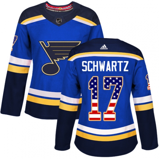 Women's Adidas St. Louis Blues 17 Jaden Schwartz Authentic Blue USA Flag Fashion NHL Jersey