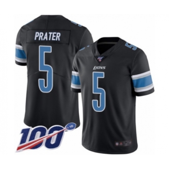 Men's Detroit Lions 5 Matt Prater Limited Black Rush Vapor Untouchable 100th Season Football Jersey