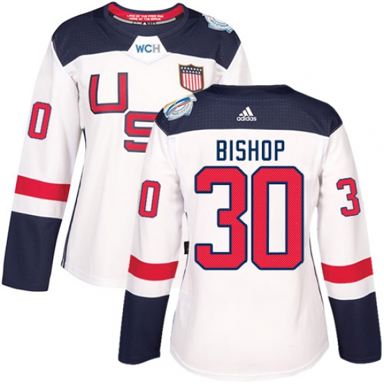 Women's Adidas Team USA 30 Ben Bishop Premier White Home 2016 World Cup Hockey Jersey