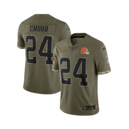 Men's Cleveland Browns 24 Nick Chubb 2022 Olive Salute To Service Limited Stitched Jersey