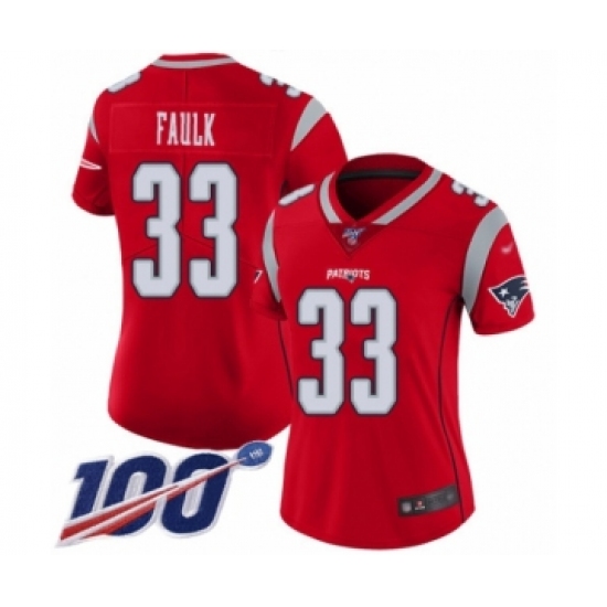 Women's New England Patriots 33 Kevin Faulk Limited Red Inverted Legend 100th Season Football Jersey