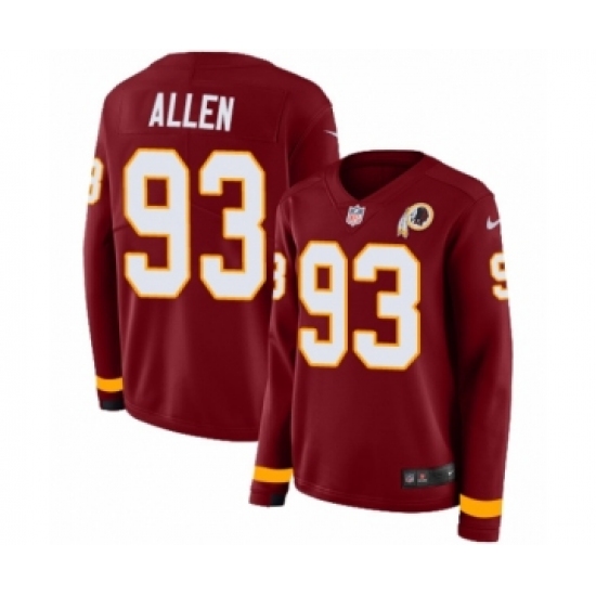 Women's Nike Washington Redskins 93 Jonathan Allen Limited Burgundy Therma Long Sleeve NFL Jersey