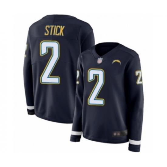 Women's Los Angeles Chargers 2 Easton Stick Limited Navy Blue Therma Long Sleeve Football Jersey