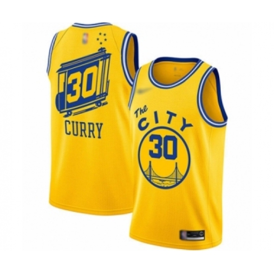 Women's Golden State Warriors 30 Stephen Curry Swingman Gold Hardwood Classics Basketball Jersey - The City Classic Edition
