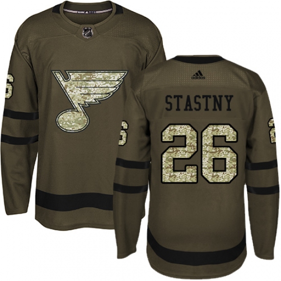 Men's Adidas St. Louis Blues 26 Paul Stastny Premier Green Salute to Service NHL Jersey