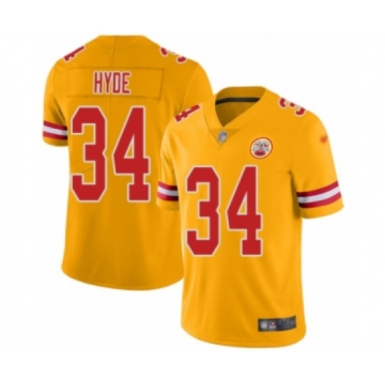 Men's Kansas City Chiefs 34 Carlos Hyde Limited Gold Inverted Legend Football Jersey