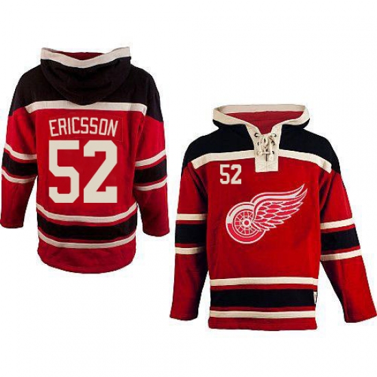 Men's Old Time Hockey Detroit Red Wings 52 Jonathan Ericsson Premier Red Sawyer Hooded Sweatshirt NHL Jersey