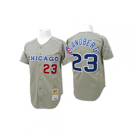 Men's Mitchell and Ness Chicago Cubs 23 Ryne Sandberg Authentic Grey Throwback MLB Jersey