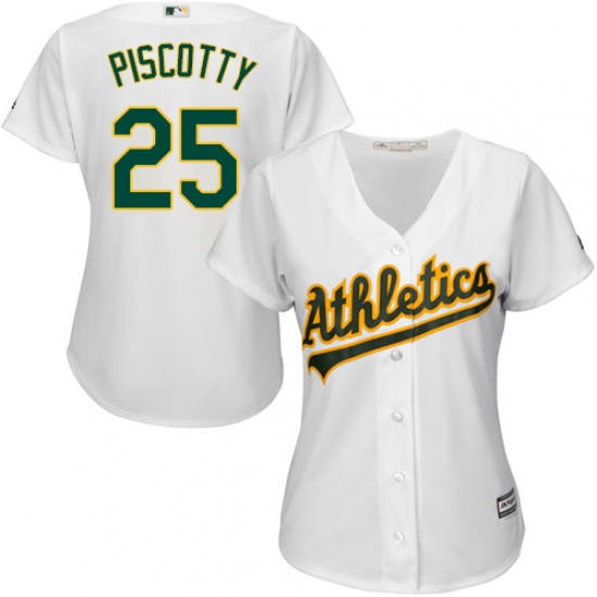 Women's Majestic Oakland Athletics 25 Stephen Piscotty Authentic White Home Cool Base MLB Jersey