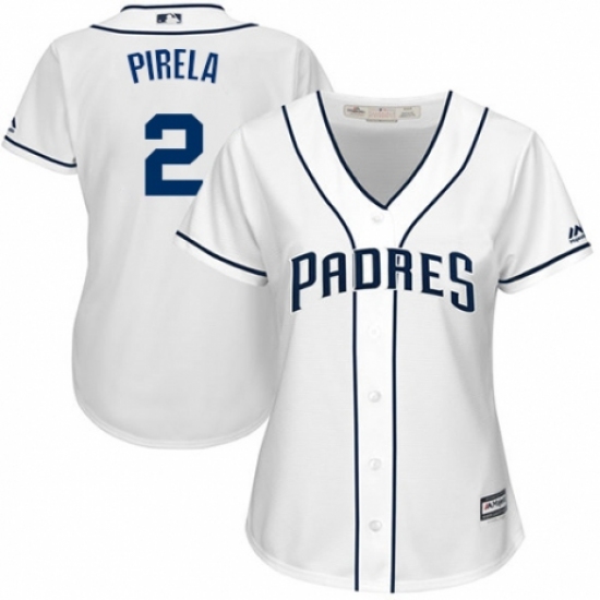 Women's Majestic San Diego Padres 2 Jose Pirela Authentic White Home Cool Base MLB Jersey