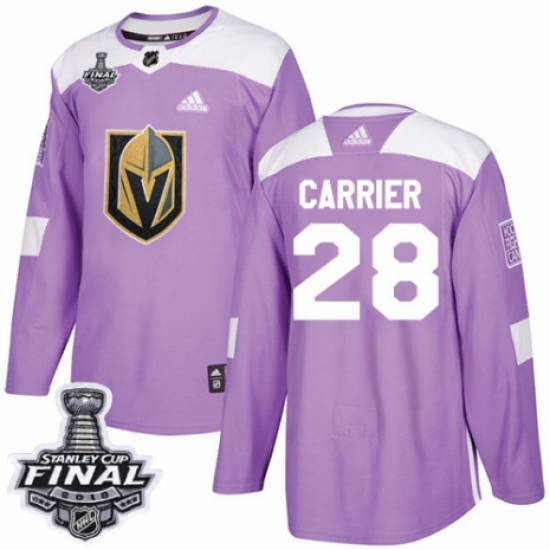 Men's Adidas Vegas Golden Knights 28 William Carrier Authentic Purple Fights Cancer Practice 2018 Stanley Cup Final NHL Jersey