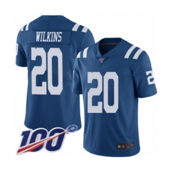 Men's Indianapolis Colts 20 Jordan Wilkins Limited Royal Blue Rush Vapor Untouchable 100th Season Football Jersey