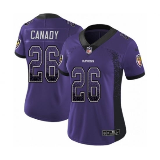 Women's Nike Baltimore Ravens 26 Maurice Canady Limited Purple Rush Drift Fashion NFL Jersey