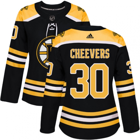 Women's Adidas Boston Bruins 30 Gerry Cheevers Premier Black Home NHL Jersey